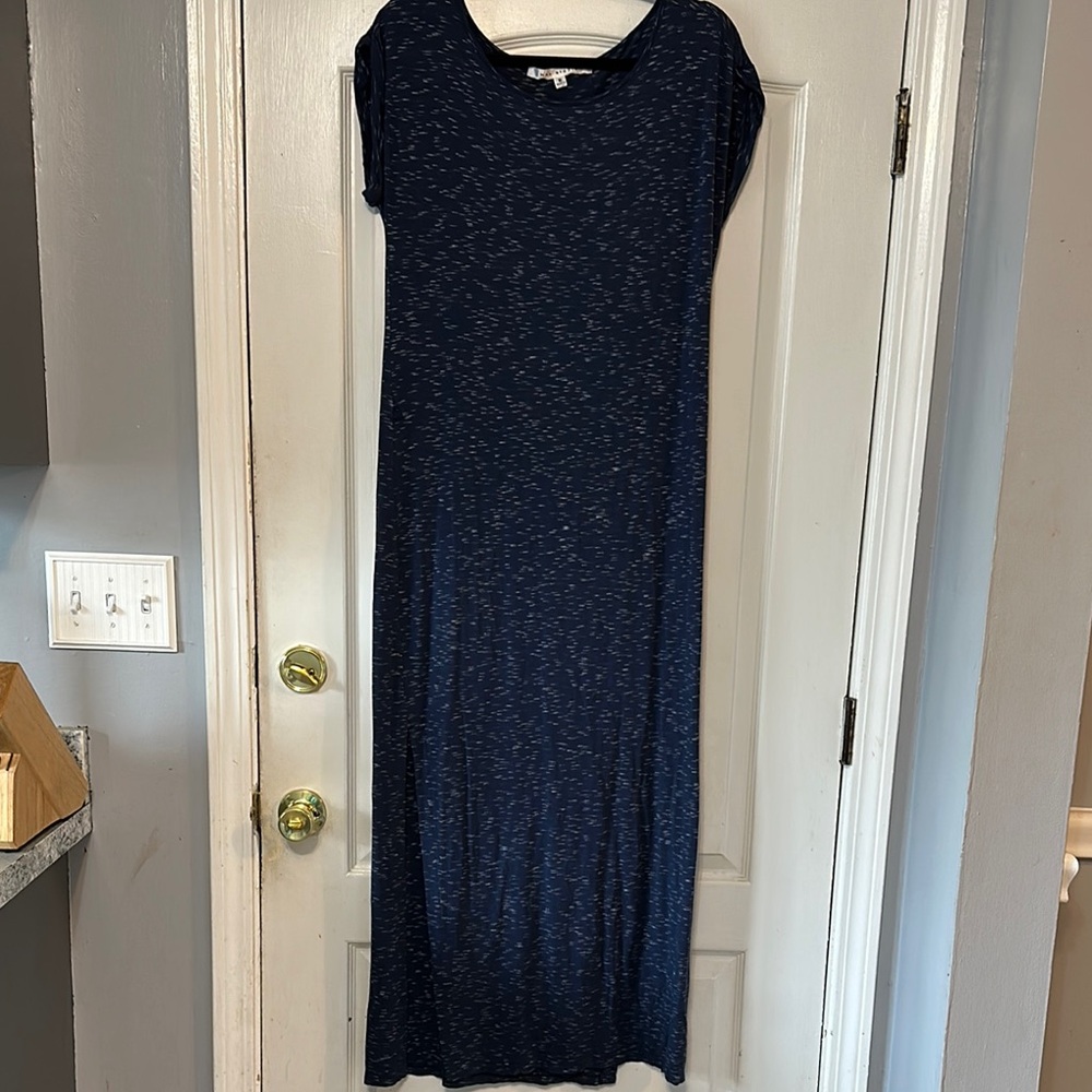 Max Studio Blue Sheath Maxi Dress Short Sleeve Crew Neck